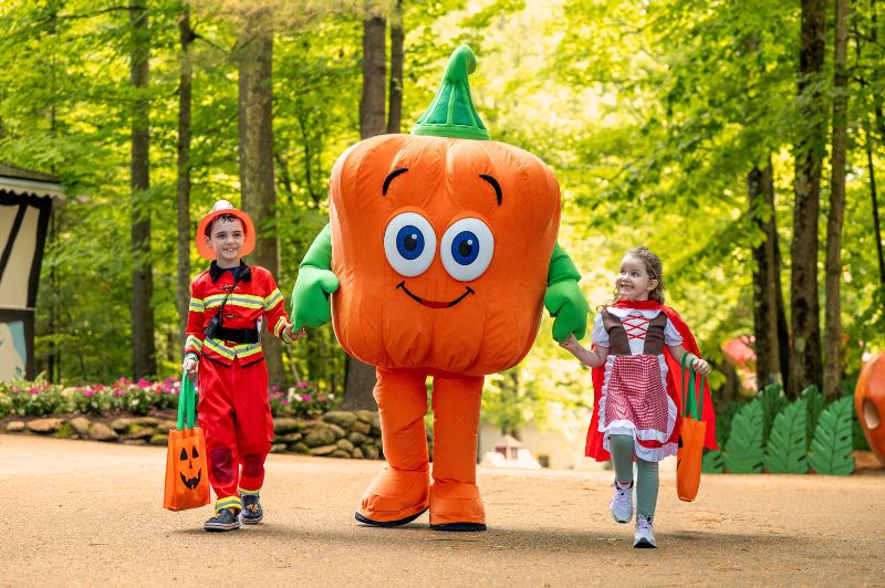 Spookley the Square Pumpkin with costumed kids