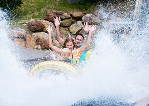 Family on water log ride